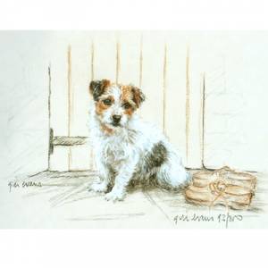 Terrier at Door by: Gill Evans