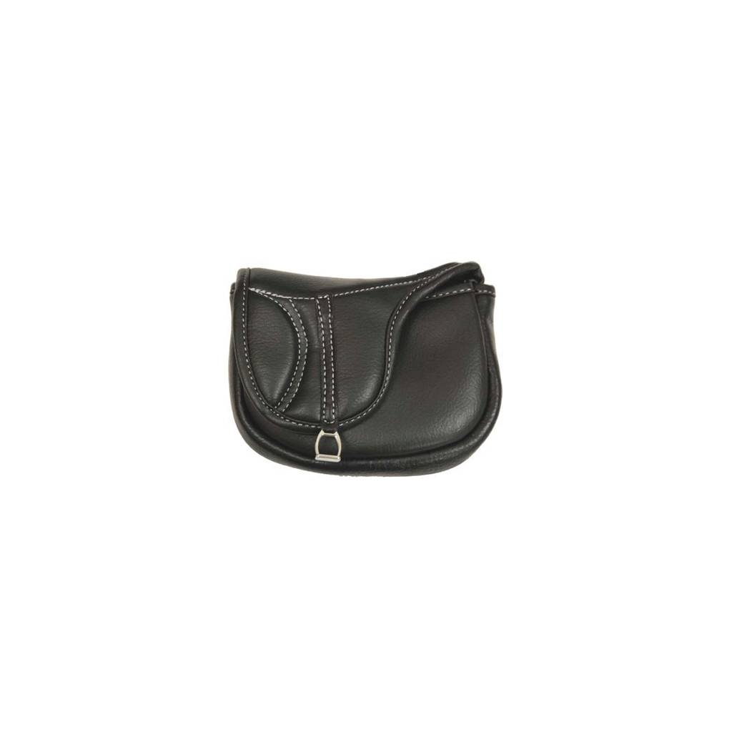 Treat Bag Black supple leather. Easy access fold over flap. Belt loop on back.