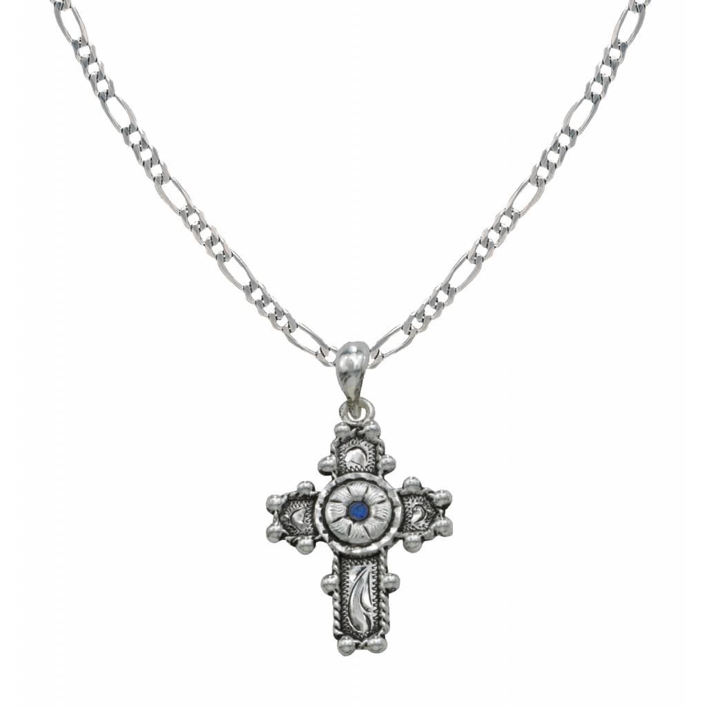 Montana Silversmiths Beaded Cross with Blue Flower