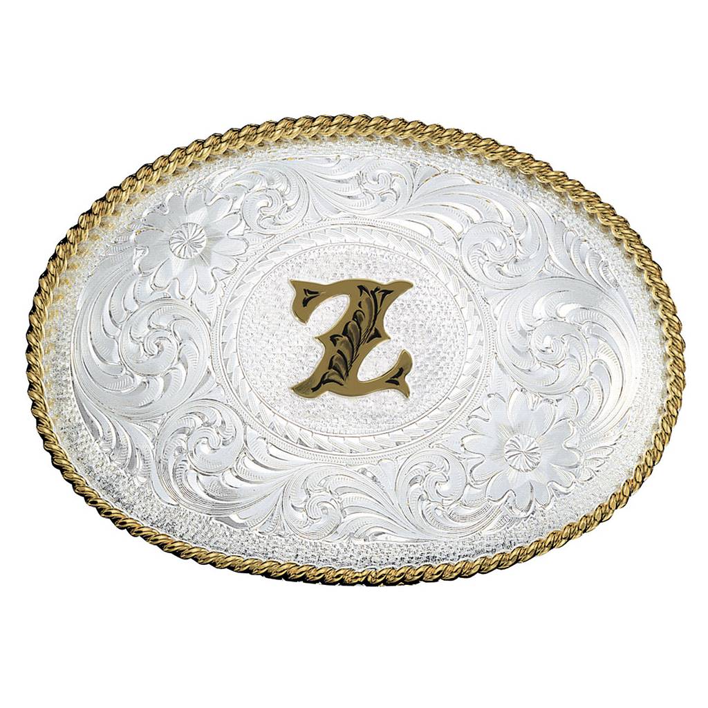 Montana Silversmiths Initial Silver Engraved Gold Trim Western Belt Buckle