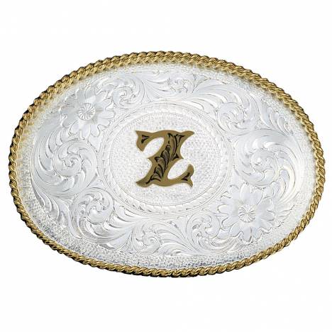 Montana Silversmiths Initial Silver Engraved Gold Trim Western Belt Buckle