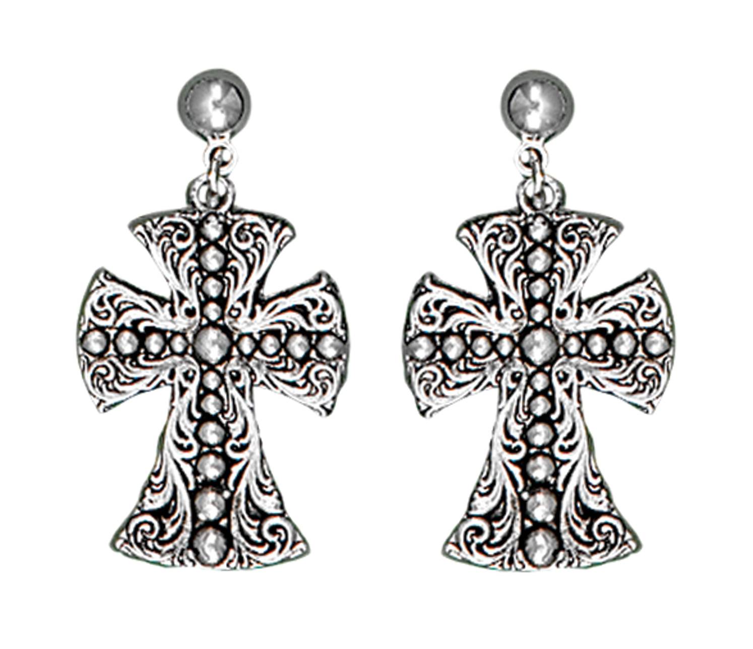 Montana Silversmiths Western Deco Beaded Cross Dangle Earrings