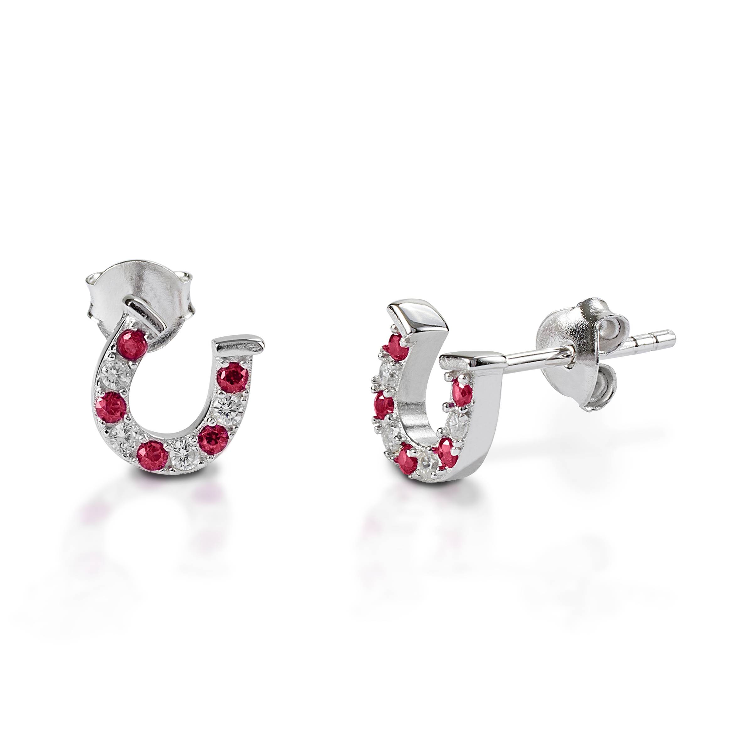 Kelly Herd Red & Clear Horseshoe Earrings - Sterling Silver