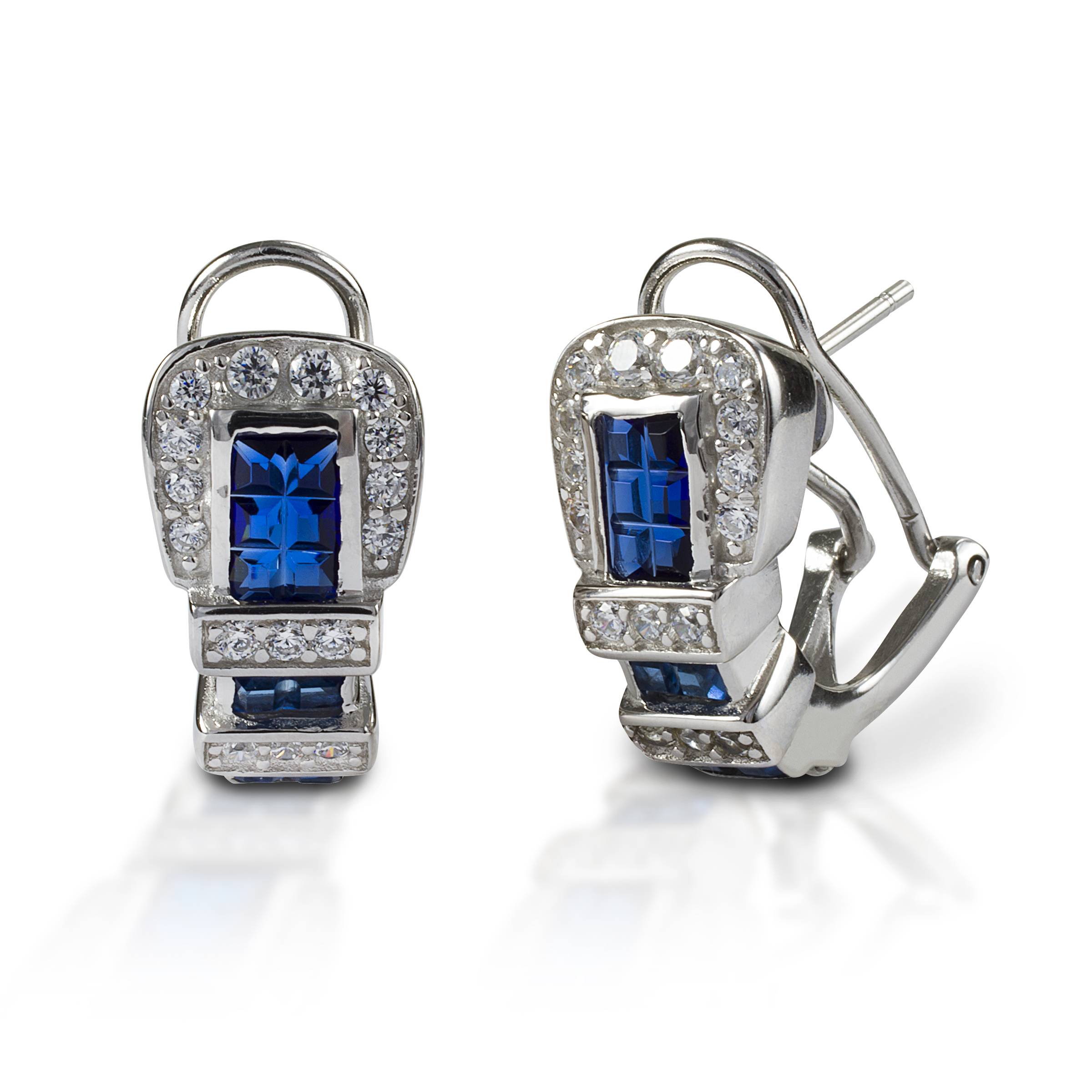 Kelly Herd Blue Ranger Style Buckle Earrings - Sterling Silver