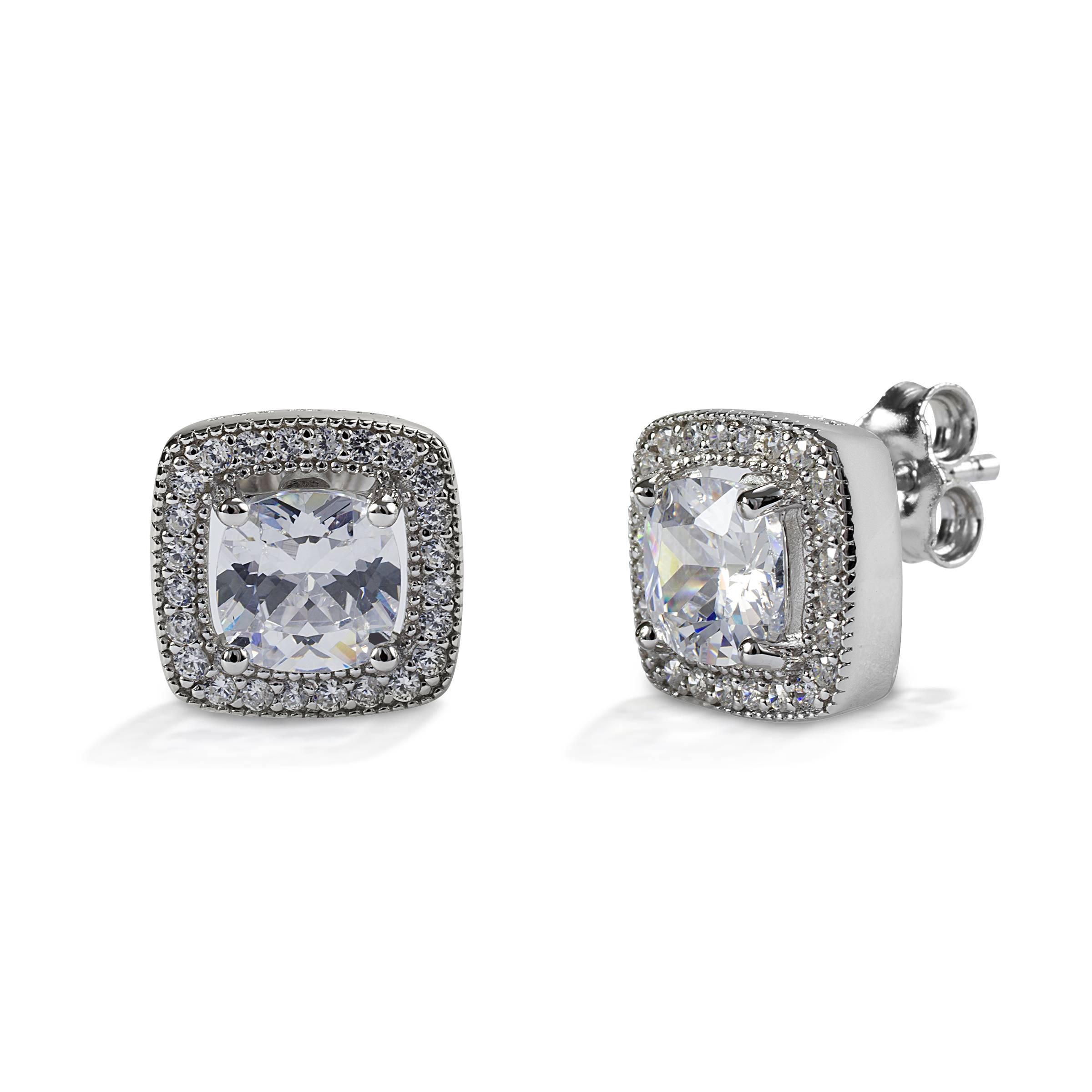 Kelly Herd Square Bezel Set Pave Earrings - Sterling Silver