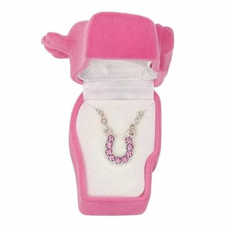 AWST Int'l Rhinestone Horseshoe Necklace with Horse Head Gift Box