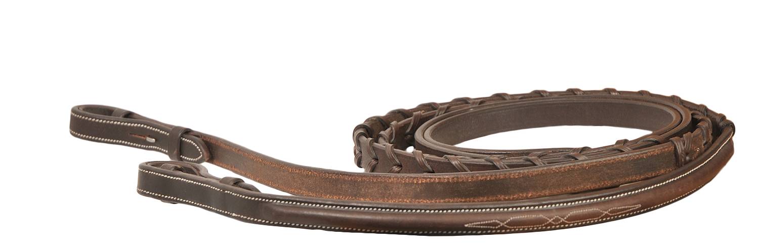 Kincade Leather Laced English Reins with Hook Stud Ends 5/8" Wide 