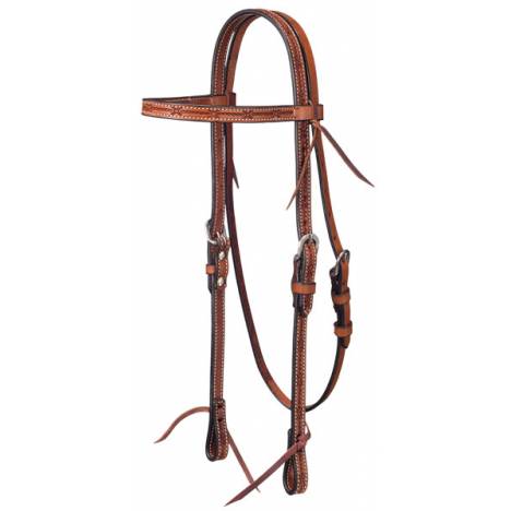 Tough-1 Leather Straight Brow Headstall with Barbed Wire Detail