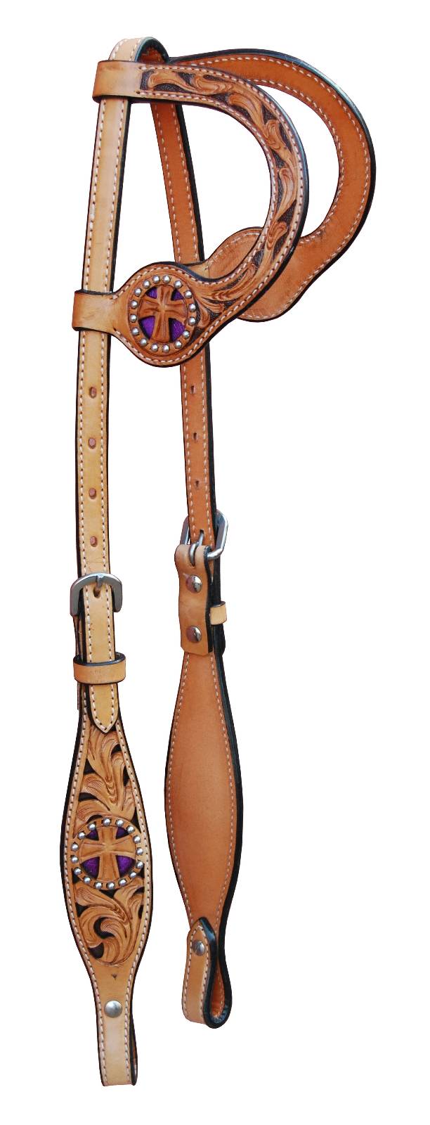468923PUR HRSE Turn-Two Double Ear Headstall - St. Christopher sku 468923PUR HRSE