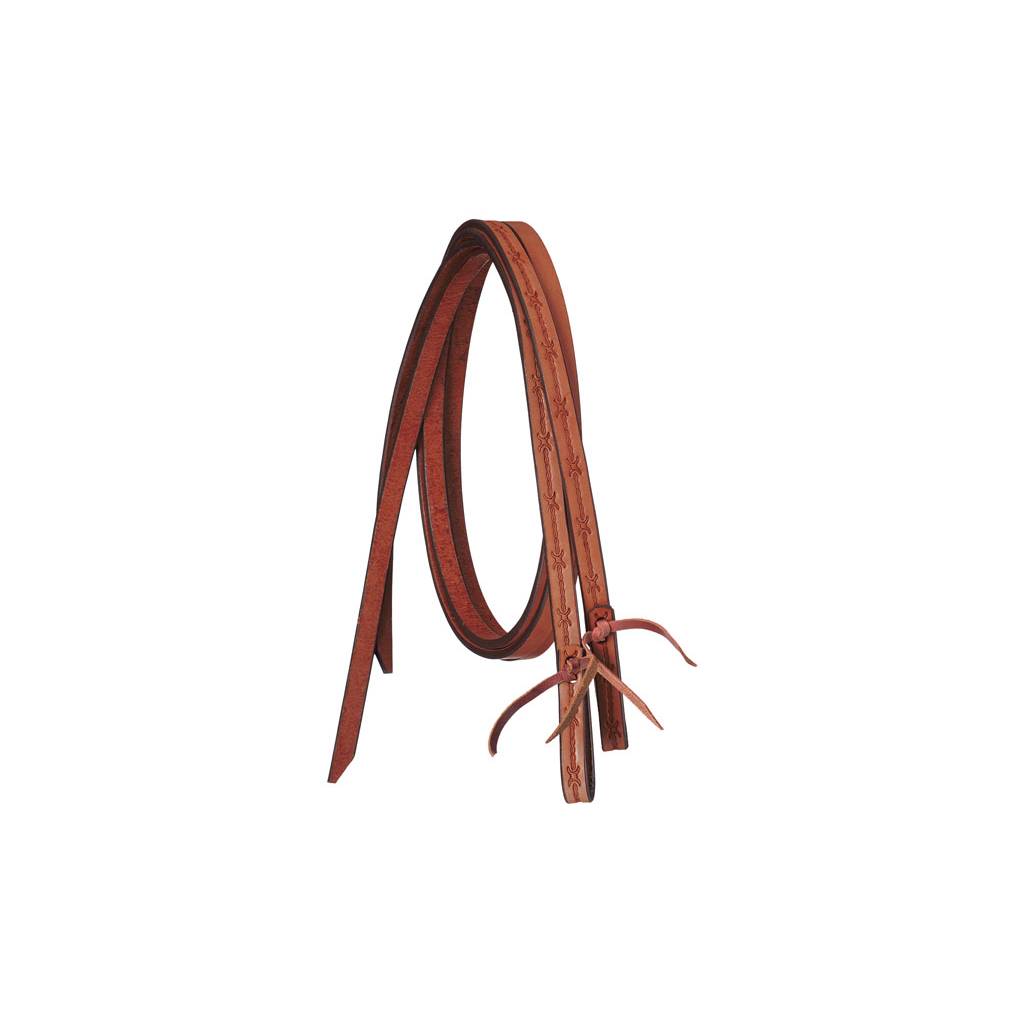 Tough-1 Premium Leather Split Reins - Barbed Wire Tooled