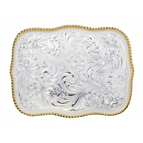 Montana Silversmiths Large Scalloped Silver Engraved Western Belt Buckle