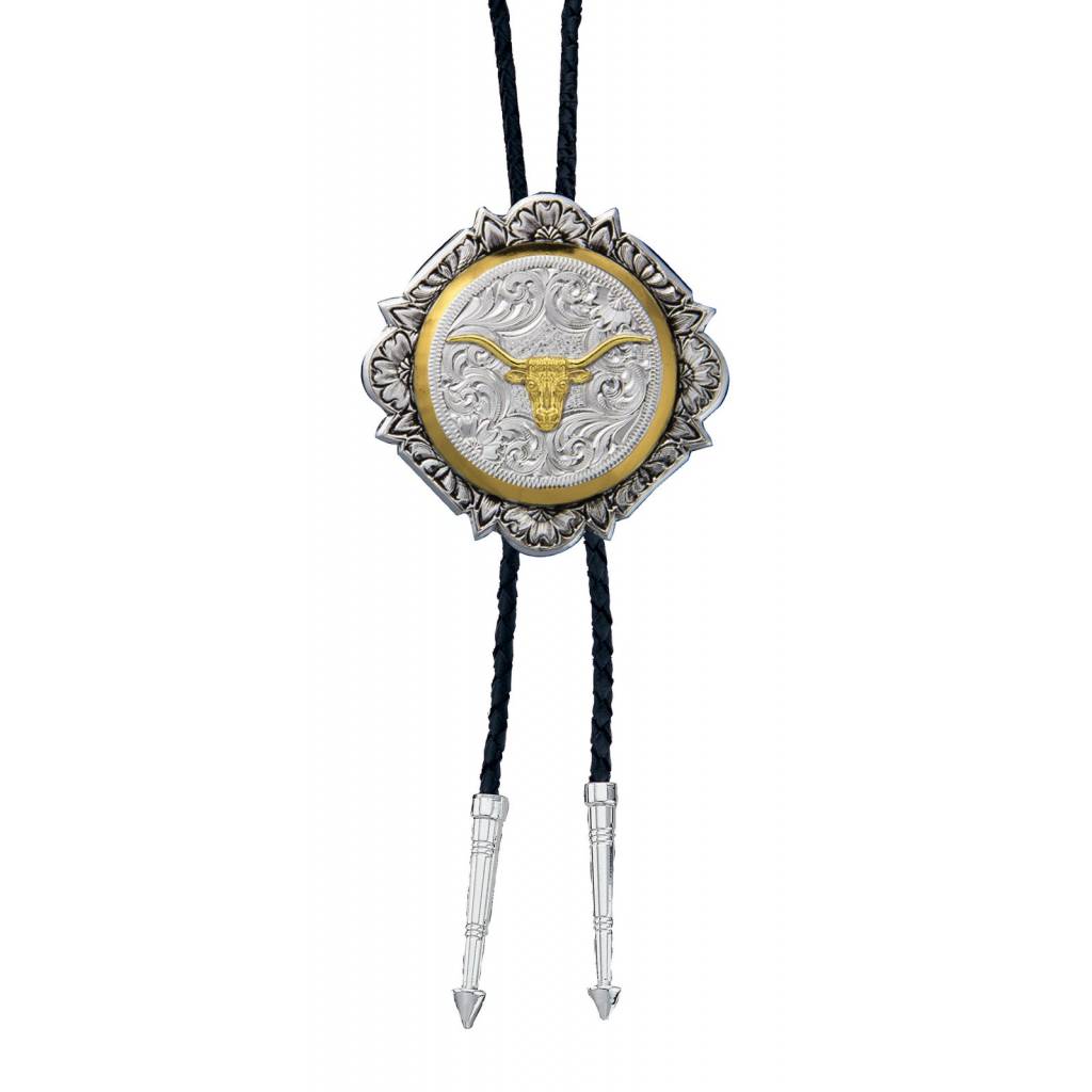 Montana Silversmiths Silver And Gold Engraved Button Bolo Tie