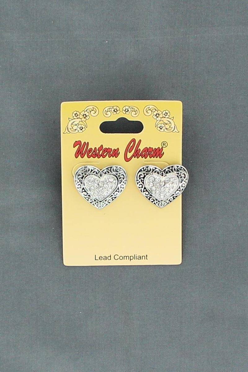 Blazin Roxx Heart Engraved Crystal Earrings