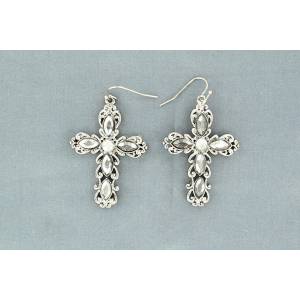 Blazin Roxx Ornate Crystal Cross Earrings