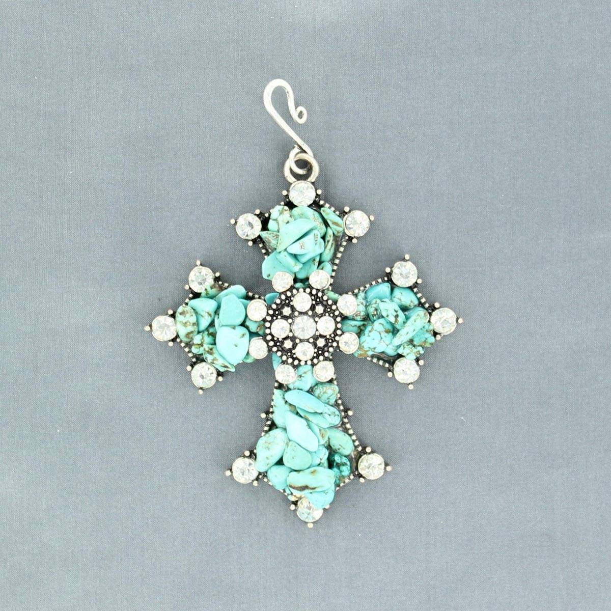 Western Charm Cross with  Crystals Hook Pendant