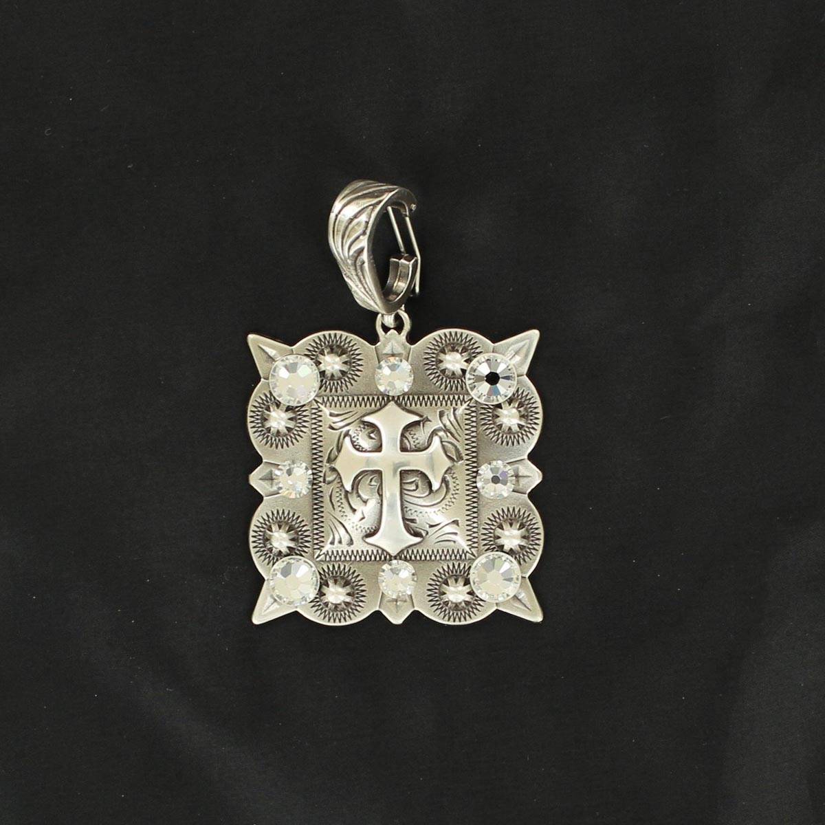 Western Charm Cross Printed Square Pendant