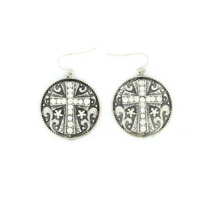 5-667579 Blazin Roxx Round Cross Crystal Earrings sku 5-667579