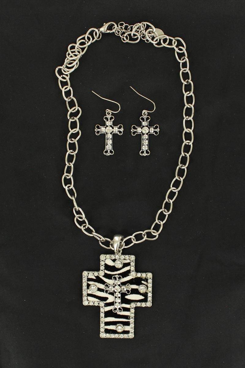 Blazin Roxx Zebra Cross Chain and Earring Set