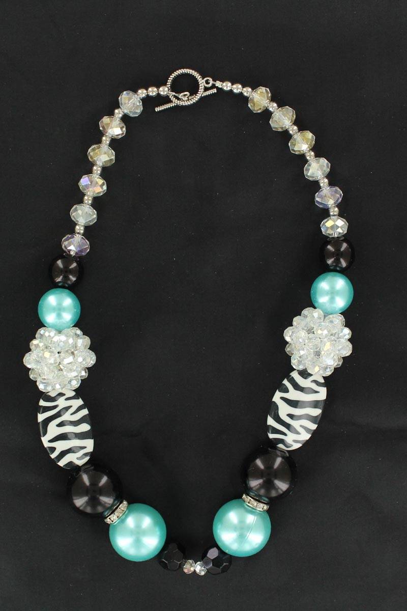 Western Charm Zebra and Turquoise Bead Necklace