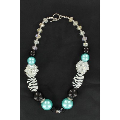 Western Charm Zebra and Turquoise Bead Necklace