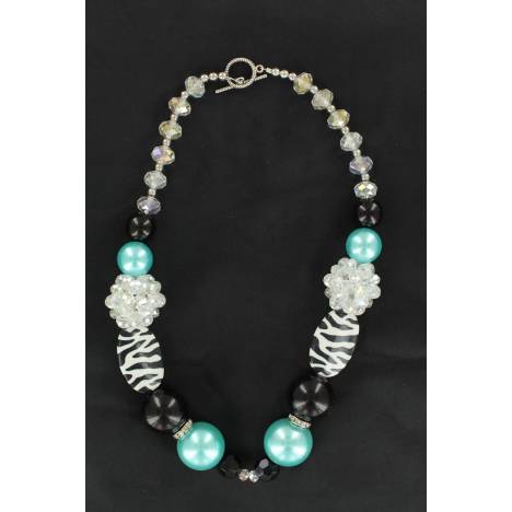 Western Charm Zebra and Turquoise Bead Necklace