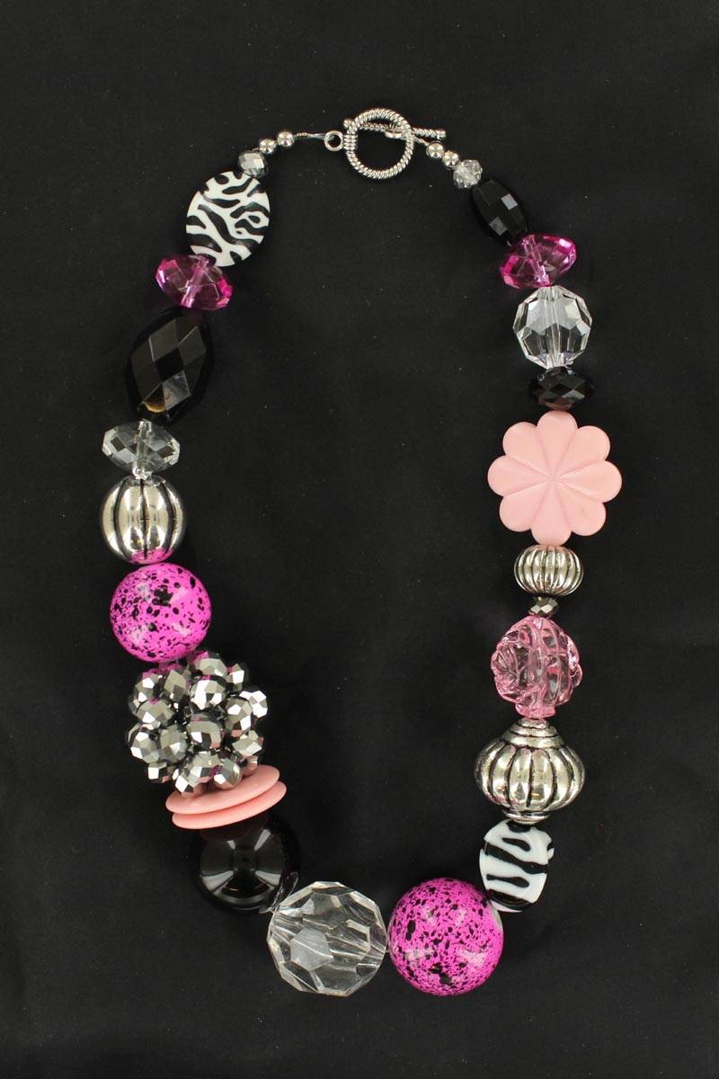 Western Charm Zebra and Pink Bead Necklace