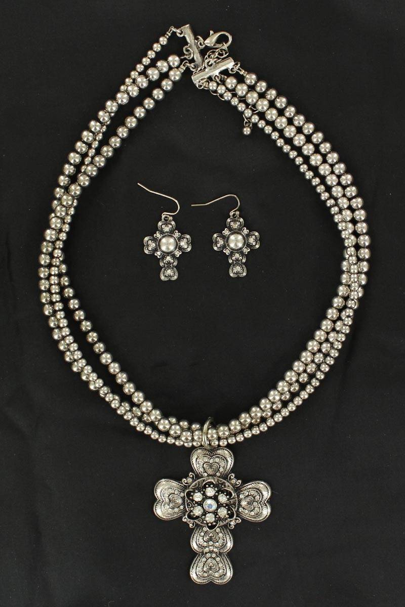 Blazin Roxx Cross /Beads Necklace and Earring Set