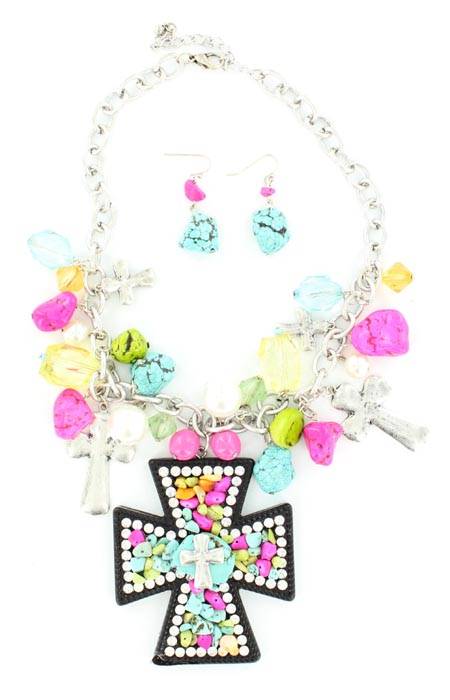 5-668243 Blazin Roxx Stone and Crystal Cross Necklace sku 5-668243