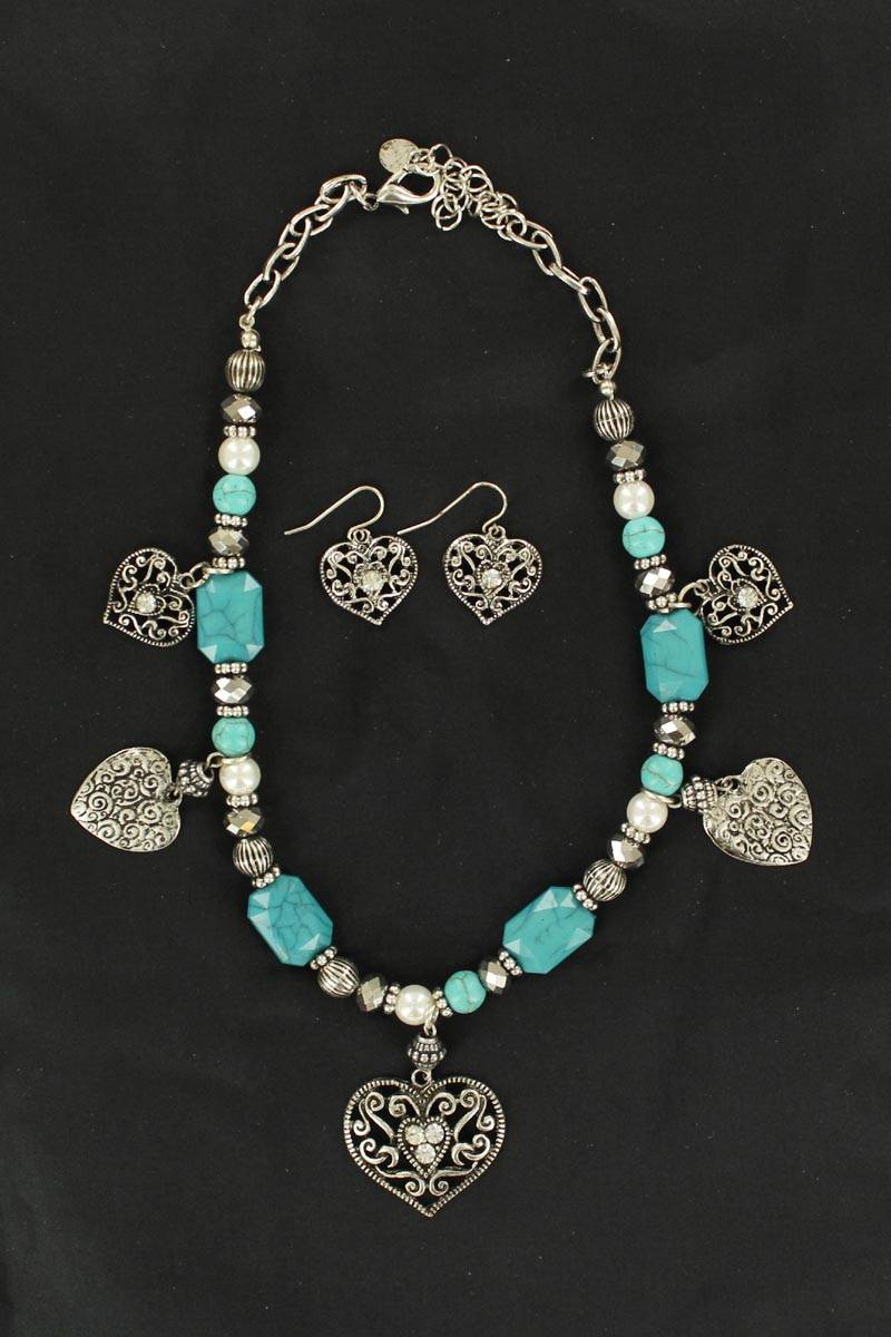 Blazin Roxx Multi Hearts Necklace and Earrings Set