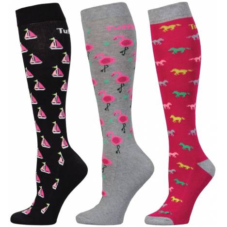 Tuffrider Flamingo/Boat/Horse Socks - Ladies, 3 Pk