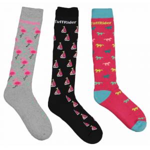 Tuffrider Flamingo/Boat/Horse Socks - Ladies, 3 Pk