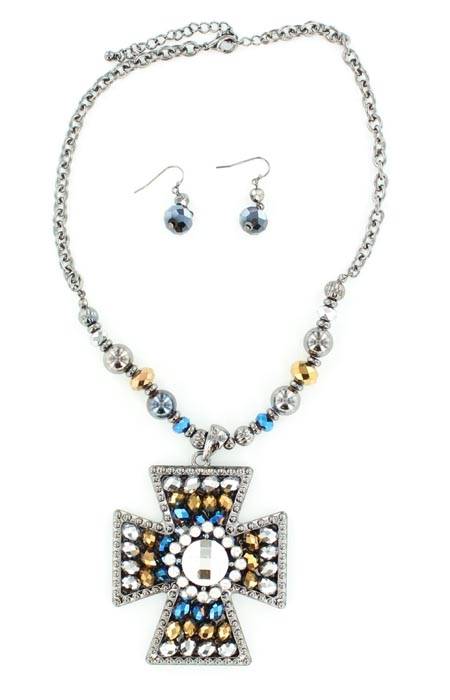 5-676102 Blazin Roxx Diamond Maltese Cross Necklace Set sku 5-676102