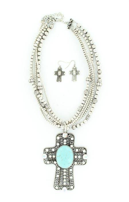 Blazin Roxx Large Crystal Cross Necklace Set