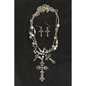 Blazin Roxx Chain Cross/Pearl Necklace Set