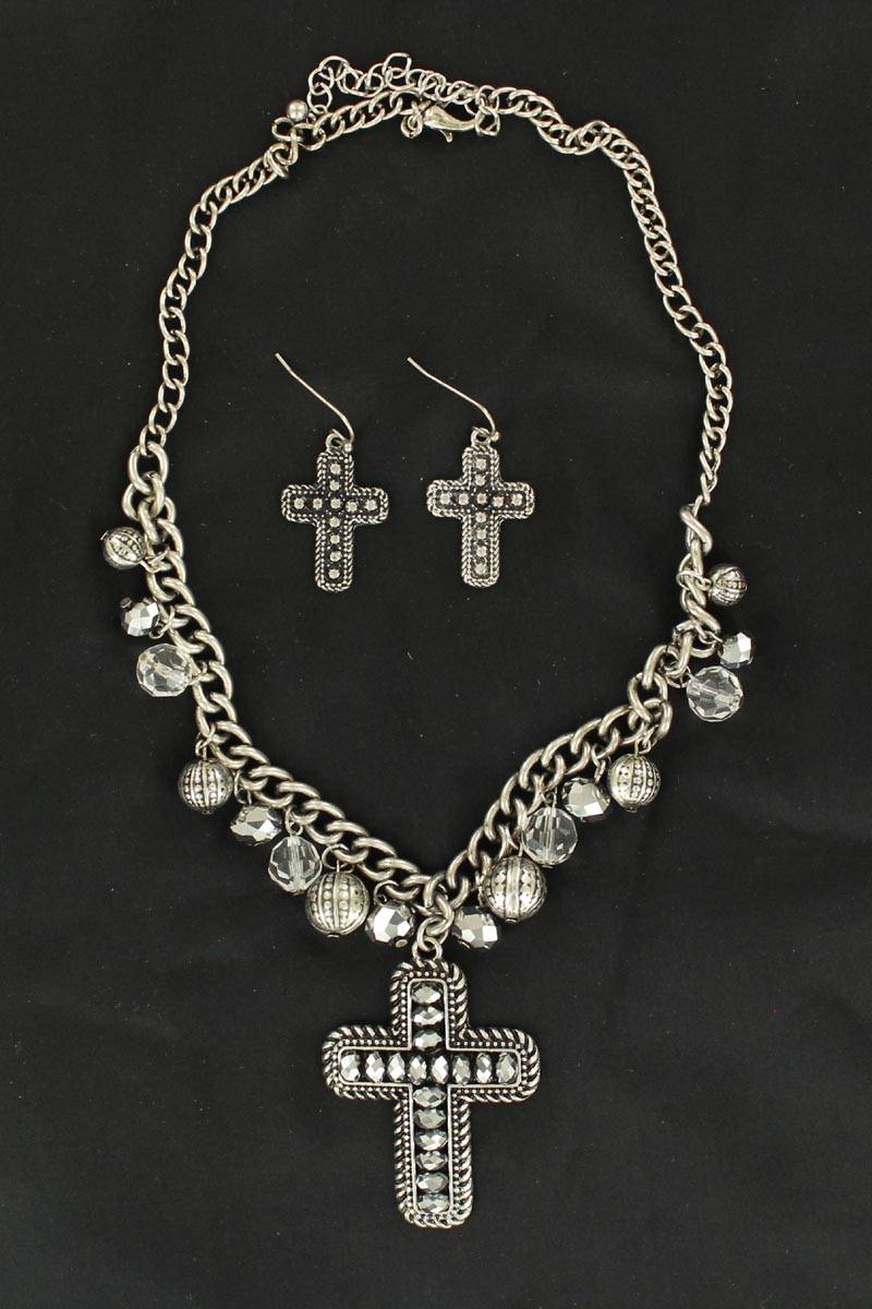 5-676196 Blazin Roxx Crystal Cross and Beads Necklace Set sku 5-676196