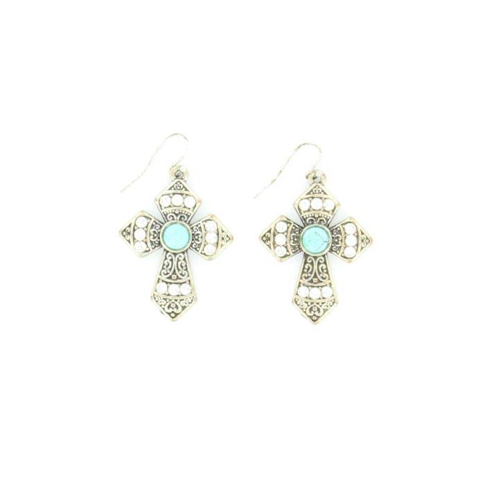 Blazin Roxx Crystal and Stone Cross Earrings