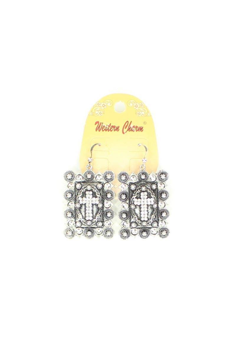 Blazin Roxx Square Cross Berry Concho Earrings