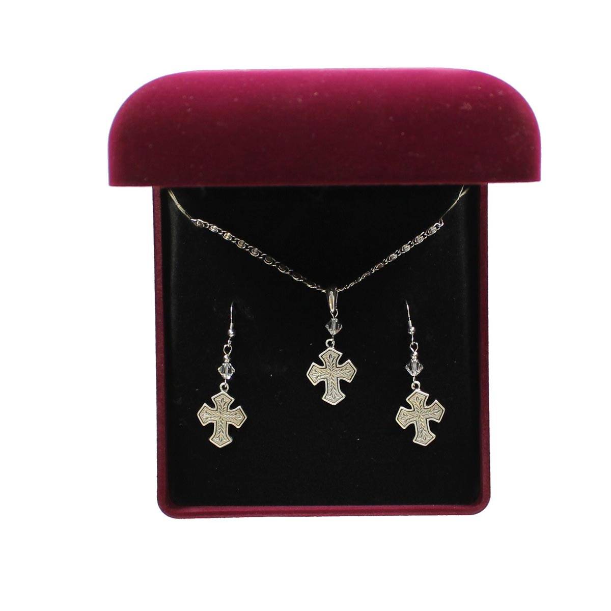 Lightning Ridge Engraved Cross Jewelry Set