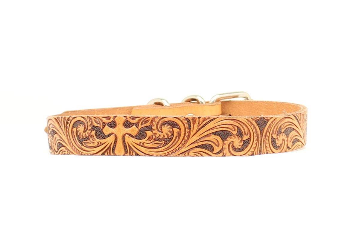 5-676640 Double Barrel Tooled Leather Cross Dog Collar sku 5-676640