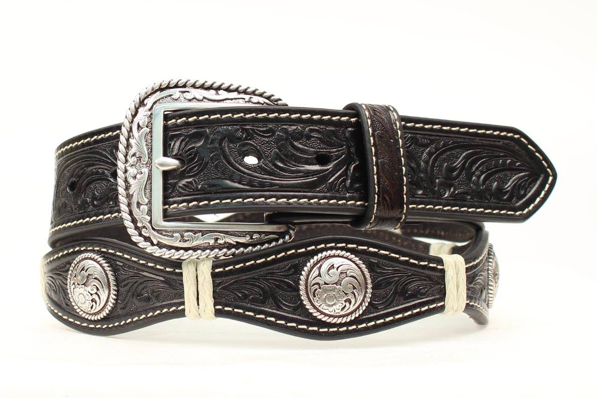 Ariat 1.5 Scallop Round Concho Belt - Mens, Black