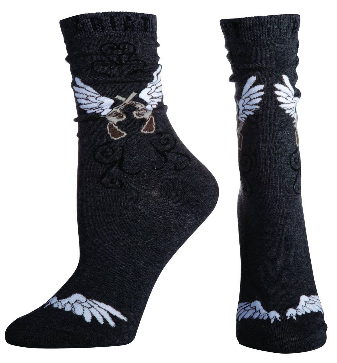 Ariat Wings Crew Socks - Ladies, Charcoal