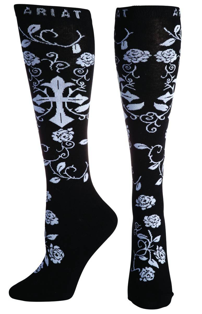 5-677745 Ariat Cross Knee High Socks - Ladies, Black sku 5-677745