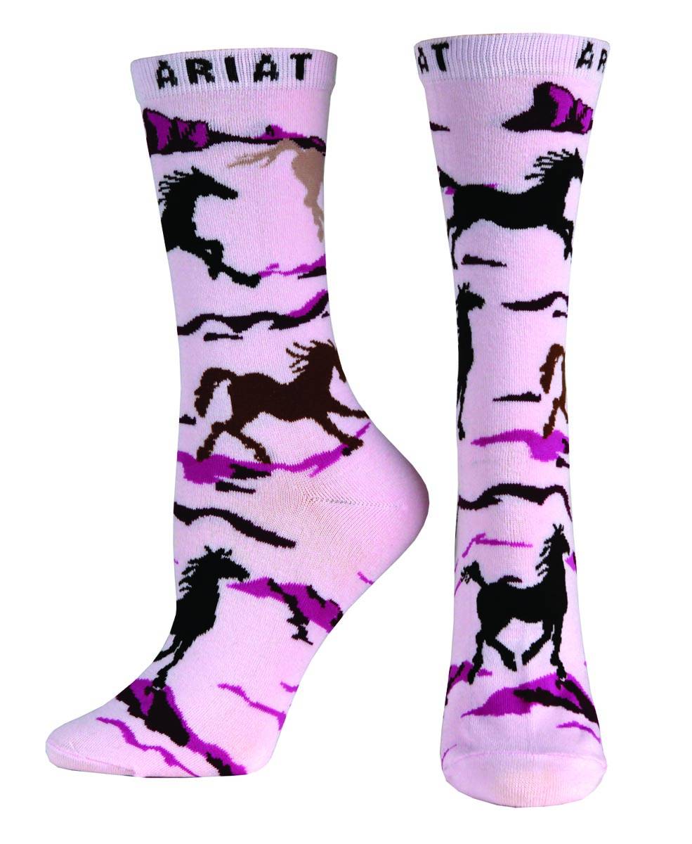 5-677766 Ariat Run Free Crew Socks - Ladies, Pink sku 5-677766