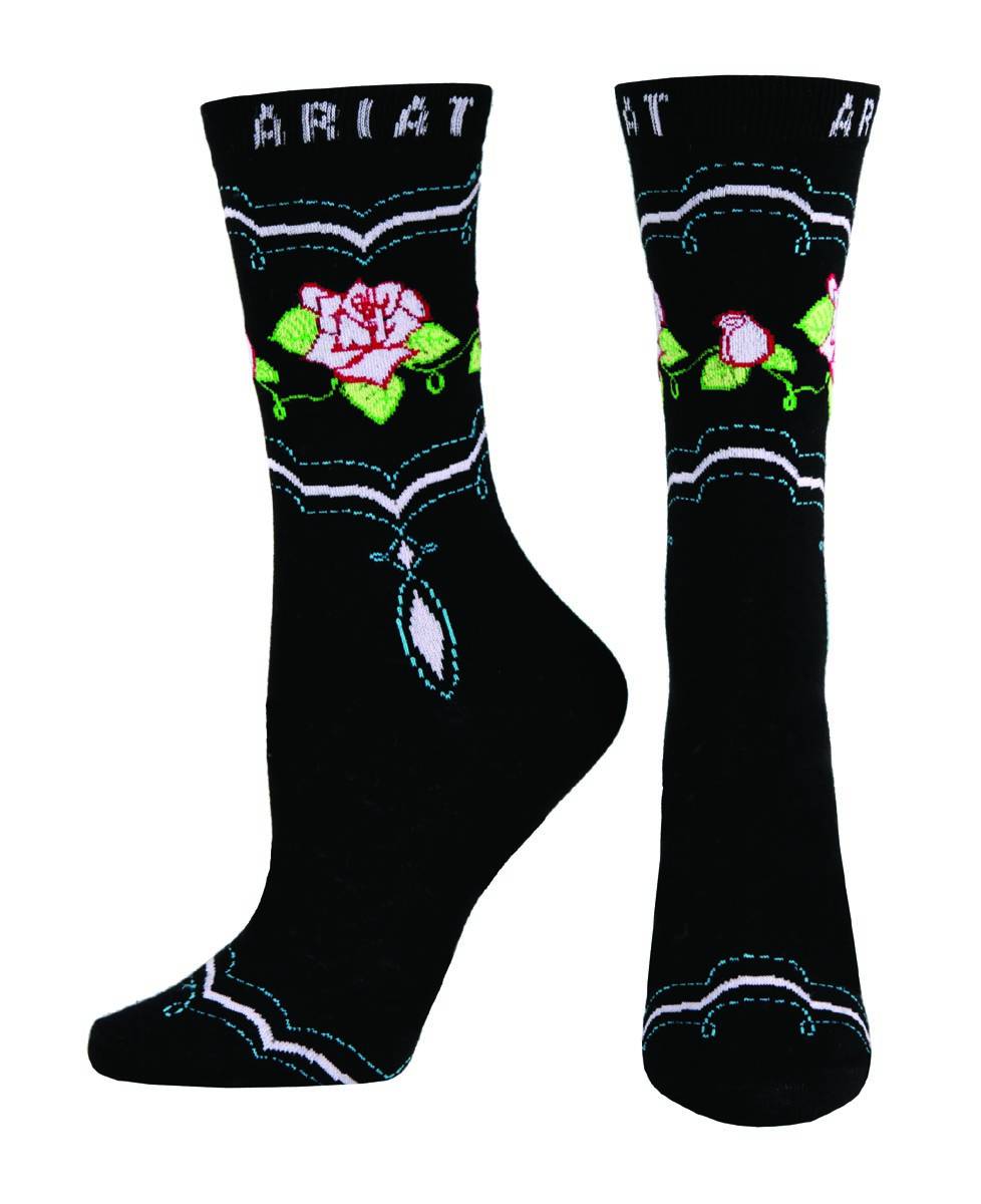 Ariat Western Rose Crew Socks - Ladies, Black