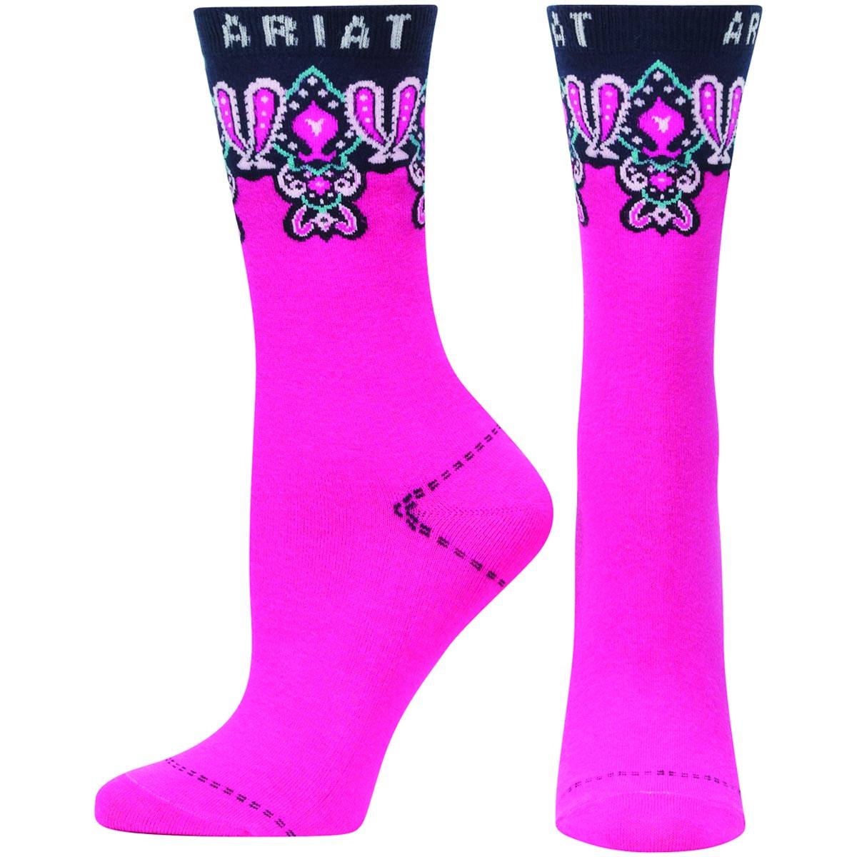 Ariat Paisley Splash Crew Socks - Ladies, Pink