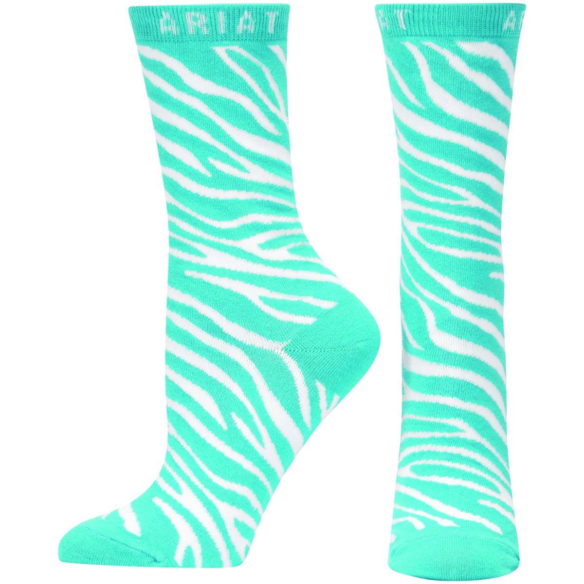 Ariat Zebra Stripe Crew Socks - Ladies, Blue