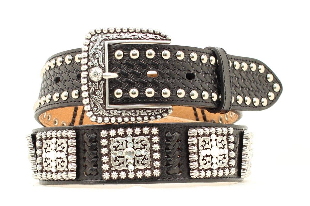 Ariat Rawhide Laced Square Concho Belt - Men, Black