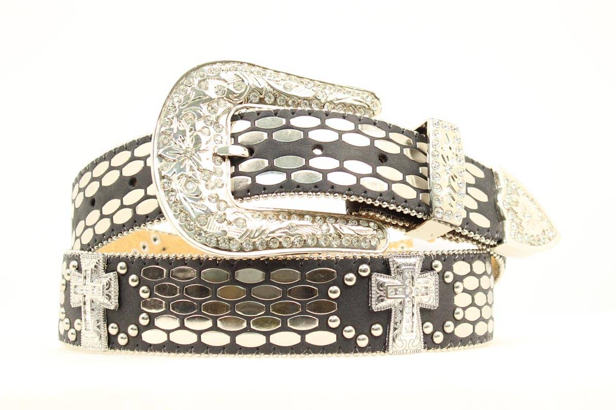 Ariat Flat Nailhead Crystal Cross Belt - Ladies