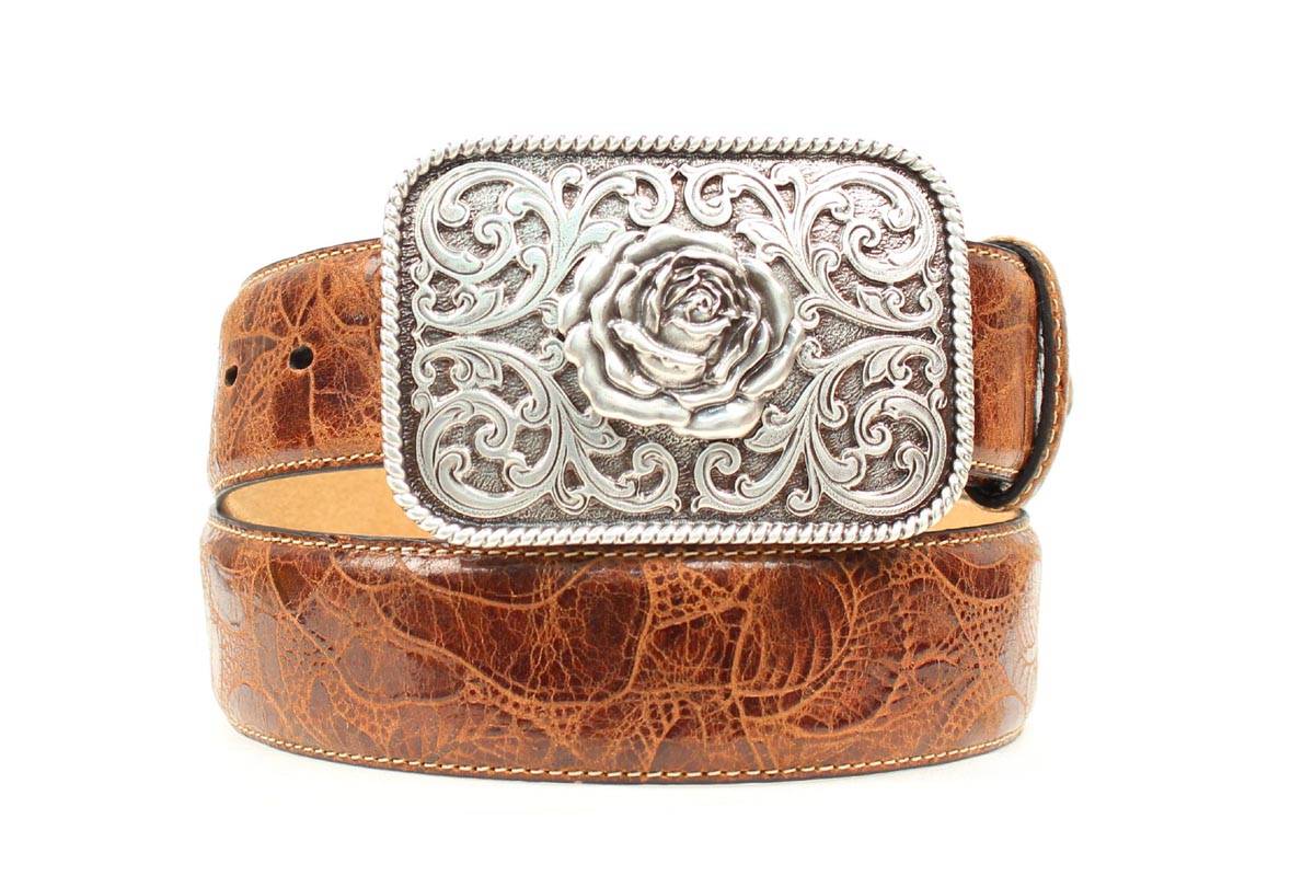 Ariat Rose Embossed Square Buckle Belt - Ladies