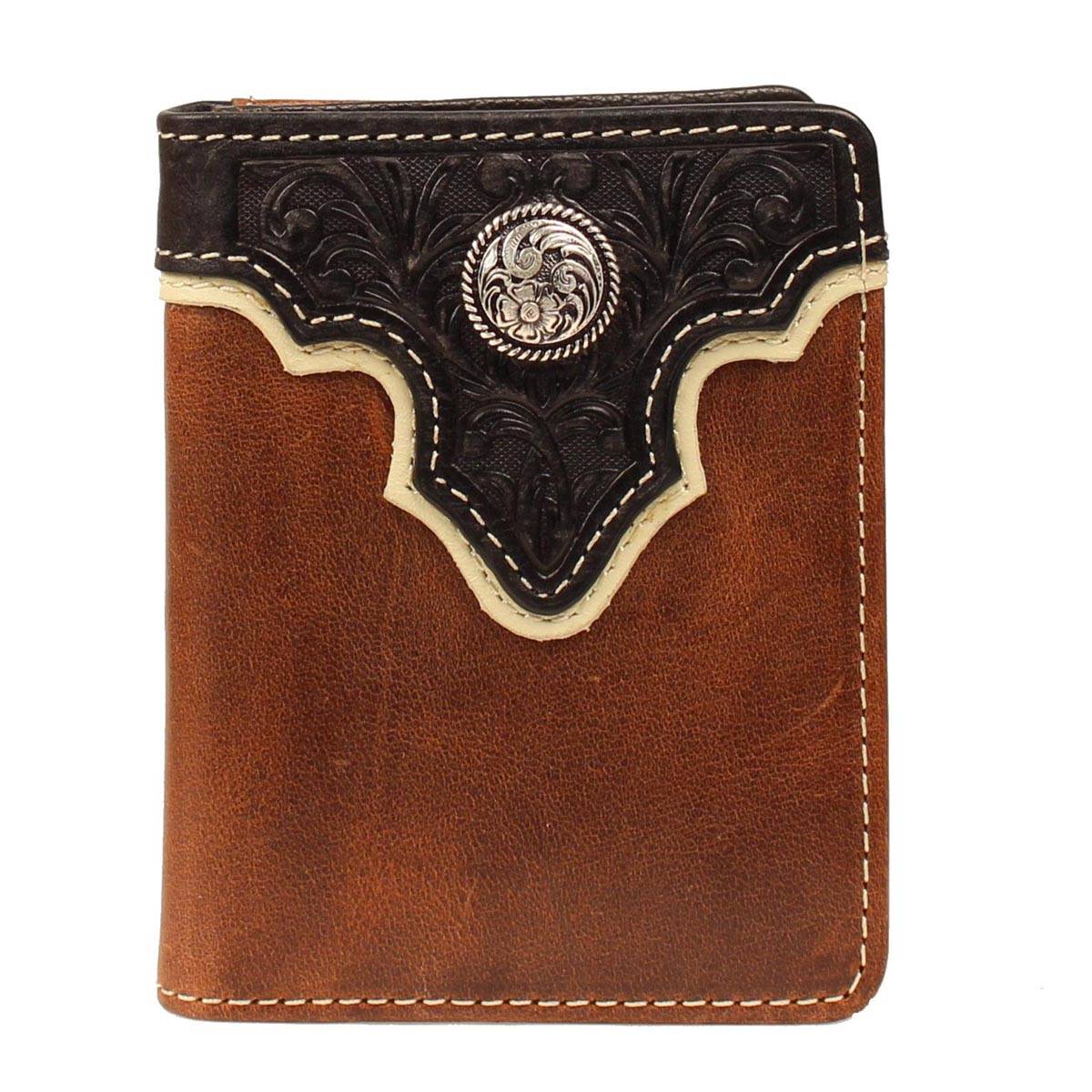 ARIAT Mens Bi-Fold/Pass Case with  Tooled Overlay